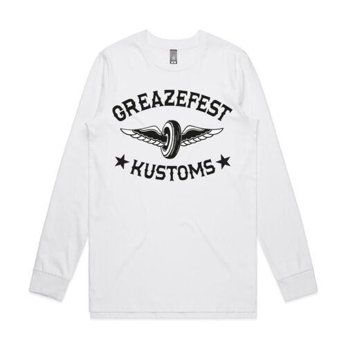 Long Sleeve - GreazeFest Kustoms Winged Wheel on white Thumbnail