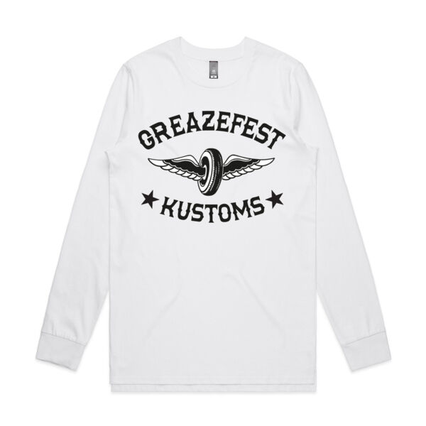 Long Sleeve - GreazeFest Kustoms Winged Wheel on white Thumbnail
